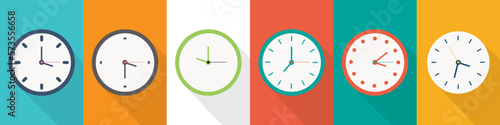 Set of different clock icons in a flat design. Watch icon collection