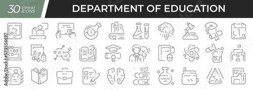 Education department linear icons set. Collection of 30 icons in black