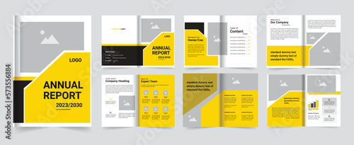 Annual report template brochure design with yellow color shapes or Annual Report Layout