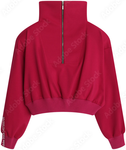 red long-sleeved zip-up hoodie  isolated on transparent or white background, png	