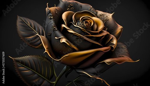 black and gold rose illustration, generative ai