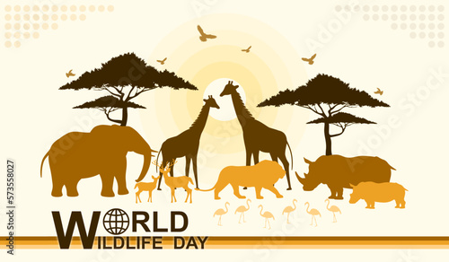 World wildlife day  Wild animals and Natural botanical  Grassland safari  Environment conservation  National park  Sustainable of Ecology concept  Think green nature  Save the planet and Eco friendly.