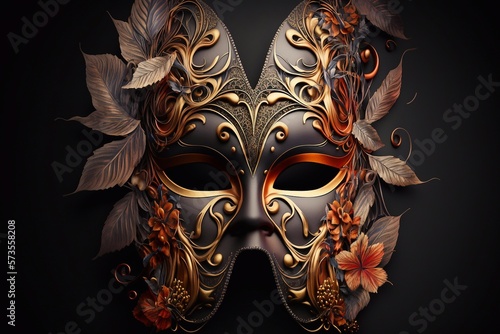Vibrant Venetian mask on dark background. Carnival mask. Generative AI © AIproduction