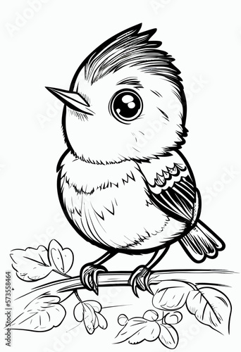 Cute bird. Coloring book page for children. Black and White Cartoon Illustration line art. 