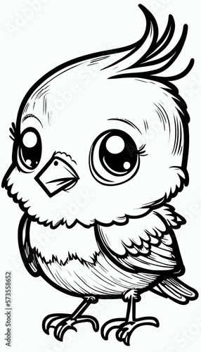 Cute bird. Coloring book page for children. Black and White Cartoon Illustration line art. 