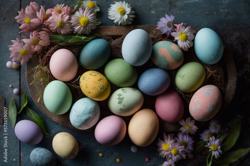 Hand-painted pastel colored Easter eggs background. Easter eggs. Easter background. Generative AI