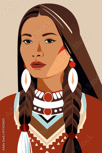 Portrait of a beautiful woman in ethnic costume. Vector illustration.