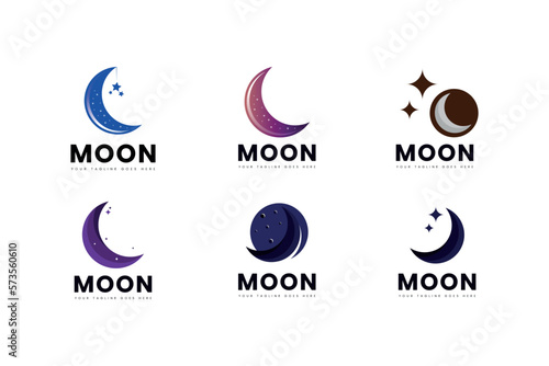 elegant crescent moon and star logo design line icon vector in luxury style outline linear