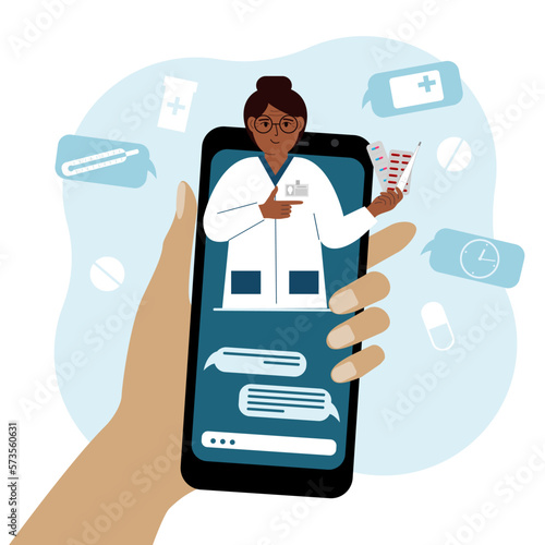 Online doctor consultation via smartphone. Concept of medical application and websites.