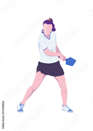 A woman playing pickleball. Flat vector design.