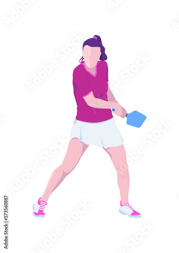 A woman playing pickleball. Flat vector design.