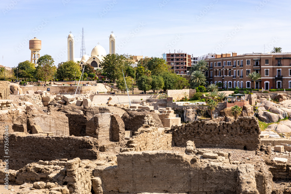 Aswan City. Traditional Nubian Architecture. Aswan is located along the Nil River. Aswan, Egypt. Africa. 