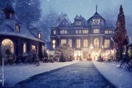 A castle nestled in a winter wonderland, ready for the holidays