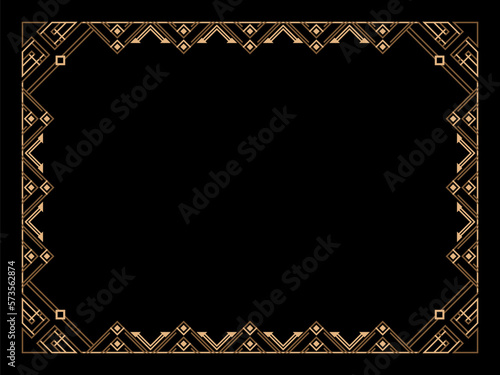 Art deco frame. Vintage linear border. Design a template for invitations, leaflets and greeting cards. Geometric golden frame. The style of the 1920s - 1930s. Vector illustration