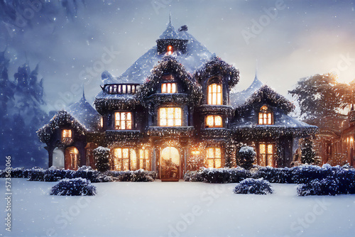 Majestic Christmas castle surrounded by snow