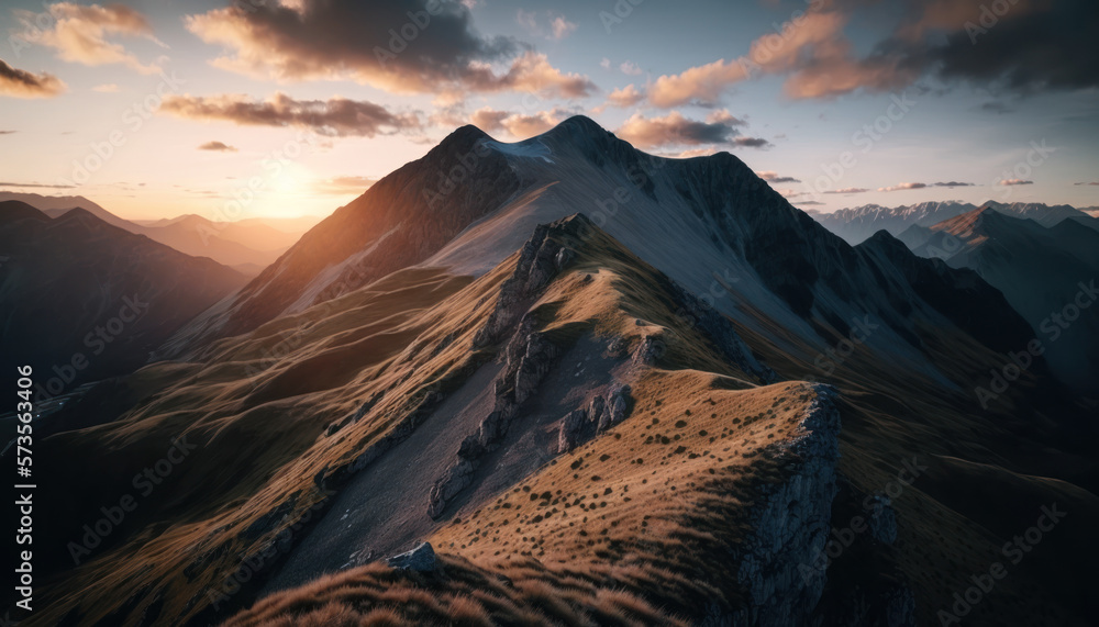 scenic sunrise in the high mountains of the alpes, Generative AI