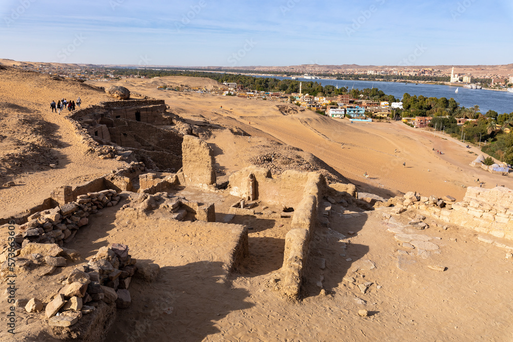 The Tombs of the Nobles on the east side of the River Nile in Aswan, Egypt.