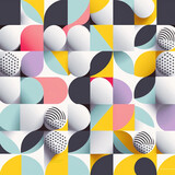geometric pattern of shapes of circles and squares. Vector seamless abstract background.