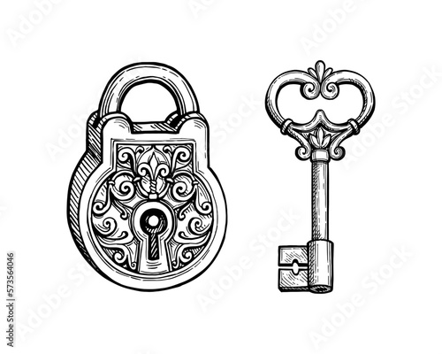 Vintage padlock and key.