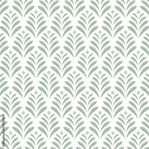 Modern green floral art deco seamless pattern. Decorative botanical background. Vector damask illustration with leaves.