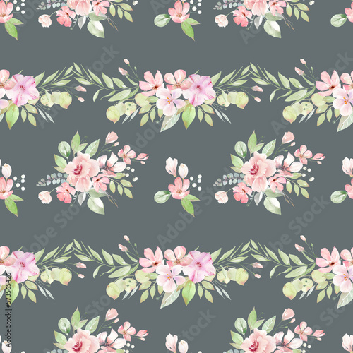 Floral spring seamless pattern for scrapbooking  wrapping  textile  background. Pattern of spring pink flowers. Watercolor pink flowers. Delicate patterns of light pink flowers and green leaves. 