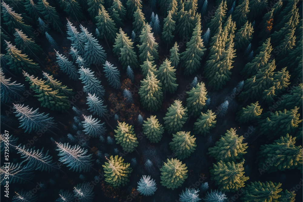 Aerial view of green summer forest. Generative illustration Aerial view of green summer forest. Generative illustration