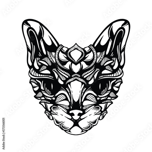 black and white tribal decorative cat pattern tattoo