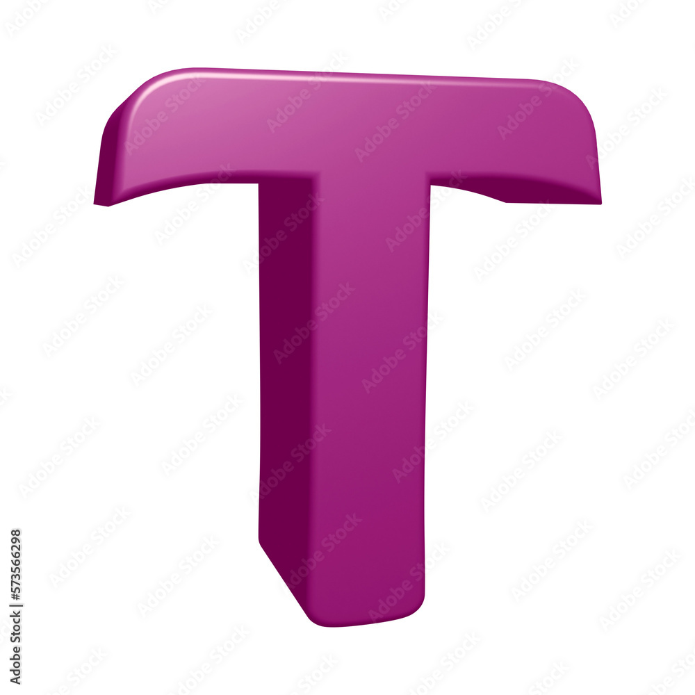 Purple alphabet letter t in 3d render