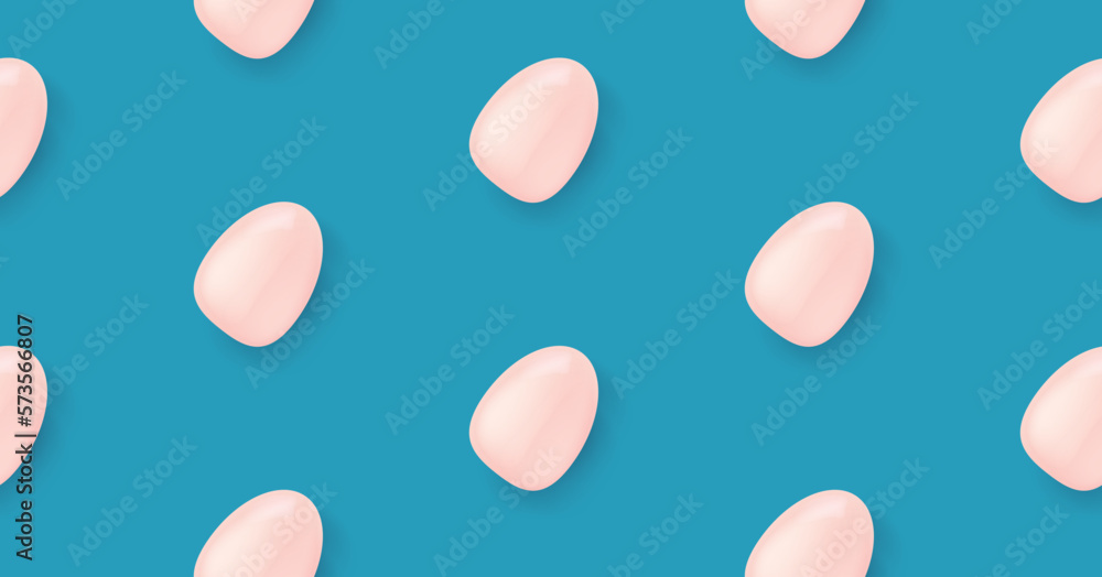 Vector blue seamless background with flat lay eggs. Happy easter seamless wrapping paper pattern. Easter layout or banner with space for text
