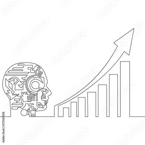 Continuous line drawing artificial intelligence Robot trader icon vector illustration concept