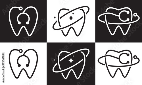 dental care logo. simple minimalist stethoscope with tooth line icon vector design.