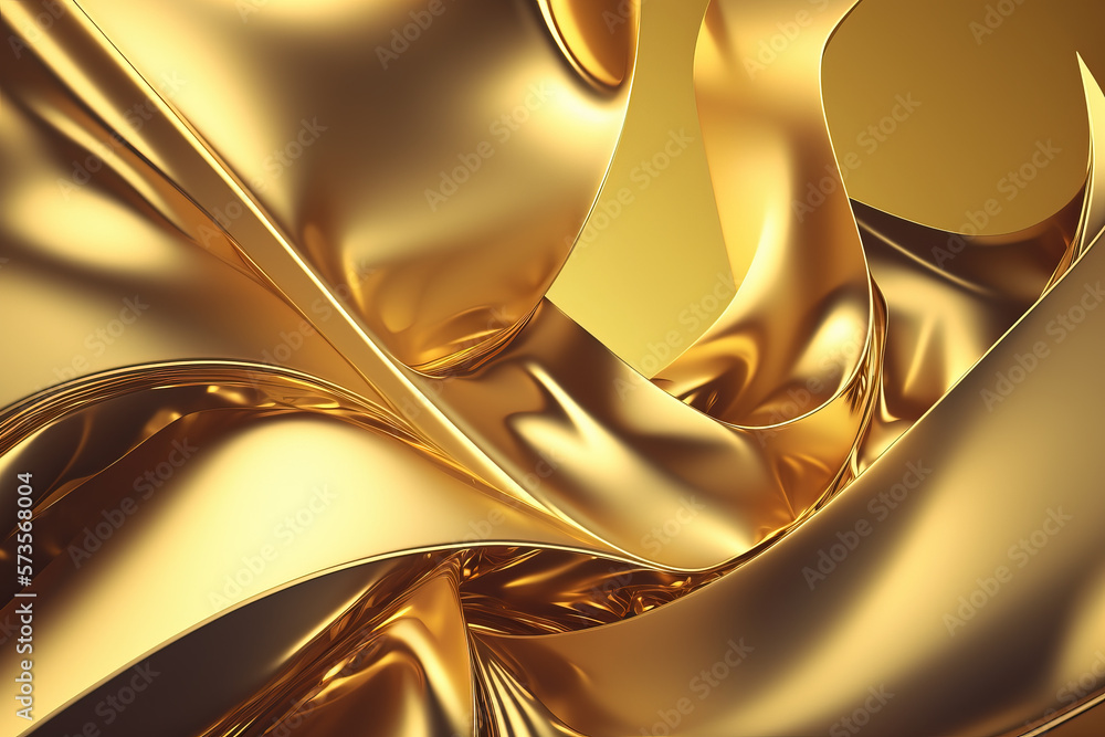 Gold foil background with light reflections. Golden textured generative illustration