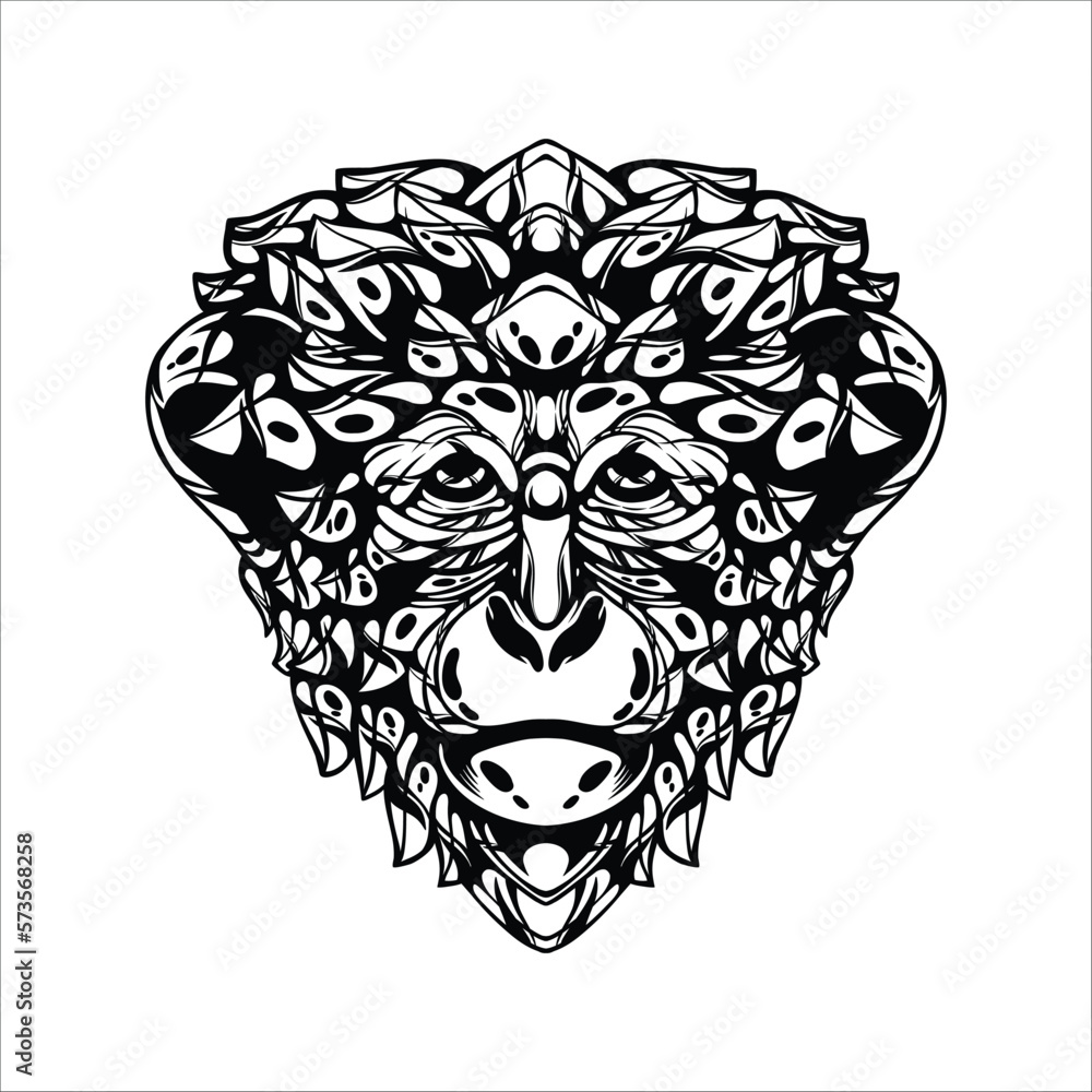 black and white tribal decorative monkey pattern tattoo