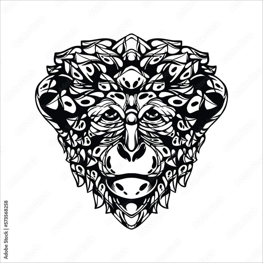 Obraz premium black and white tribal decorative monkey pattern tattoo