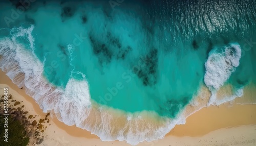 Waves cgrashin on a tropical beach from drone view made with generative ai