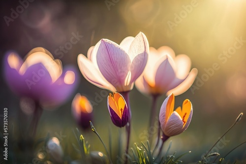 Sprouting crocus in the spring. Generative AI