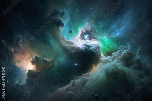 Nebula and galaxies in space. Abstract cosmos background. Shiny stars and heavy clouds.