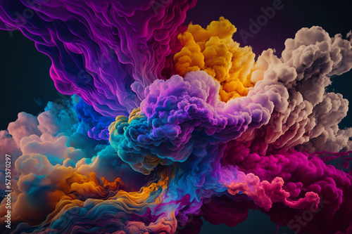 Colored powder explosion. Abstract closeup dust on backdrop. Colorful wallpaper