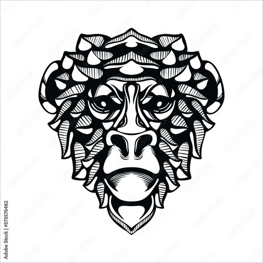 Fototapeta premium black and white tribal decorative monkey pattern tattoo