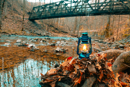 Blue lamp in foliage