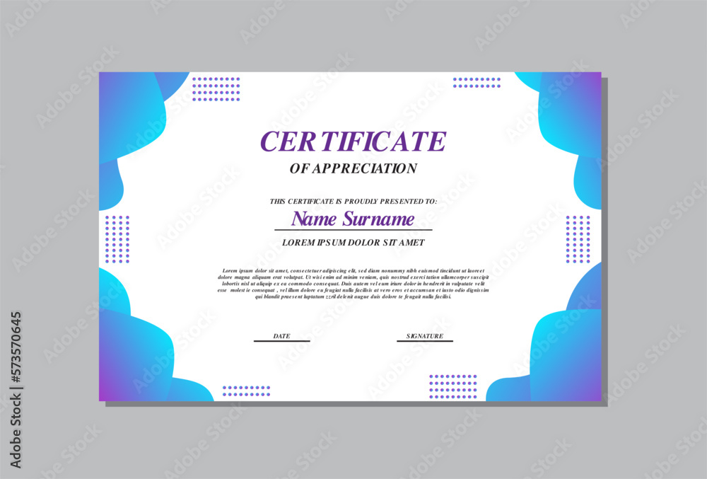 certificate template in blue and purple colors in abstract style. certificate template in blue and purple colors in abstract style.