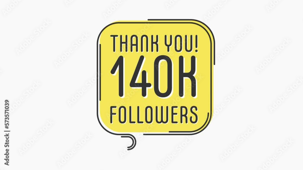 Thank you 140k followers numbers. Flat style banner. Congratulating, thanks image for 140000 followers. Motion graphics. 4K hd.