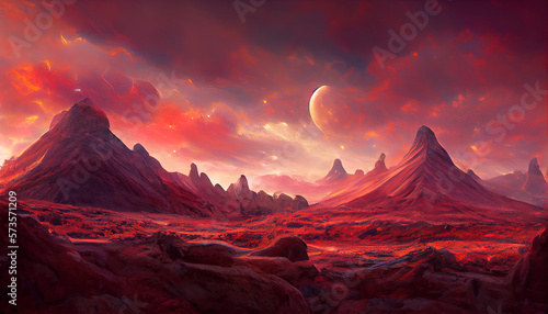 3d landscape space background with fictional planet and ground texture. Generative Ai