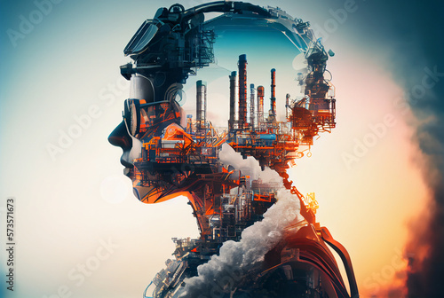 Technician concept working in industrial factory. generative AI.