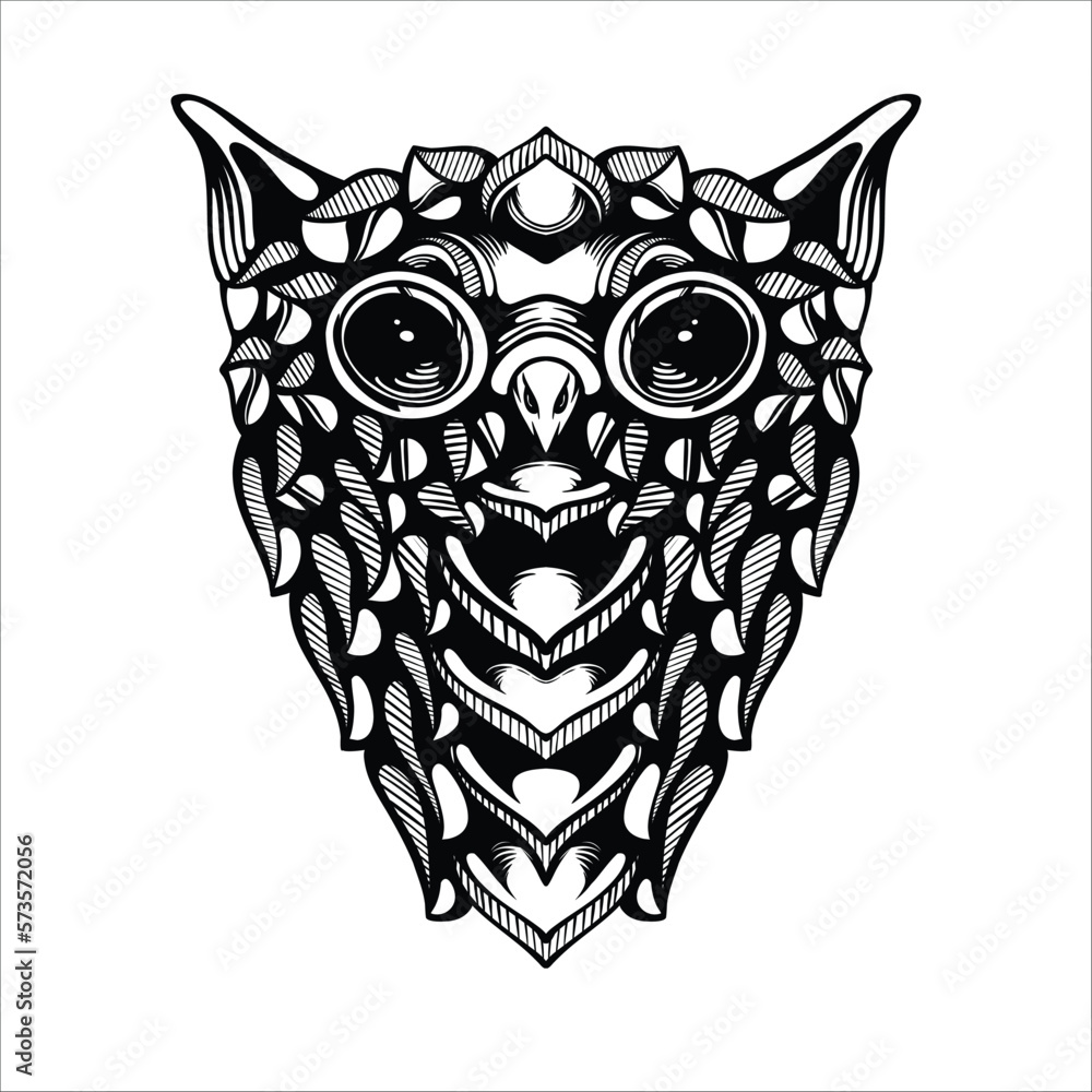 Fototapeta premium black and white tribal decorative owl pattern tattoo