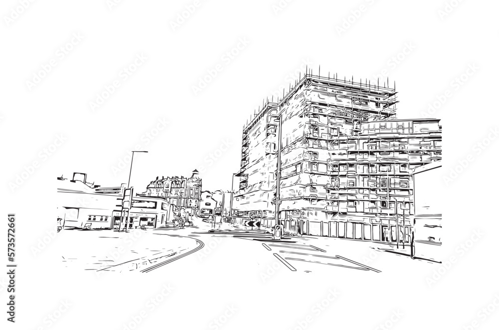 Building view with landmark of Plymouth is the
city in England. Hand drawn sketch illustration in vector. Building view with landmark of Plymouth is the
city in England. Hand drawn sketch illustration in vector.