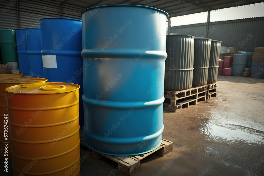 Metal barrels, hazardous chemical containment, acid or flammable material that stored at industrial storage area. Generative Ai image
Metal barrels, hazardous chemical containment, acid or flammable material that stored at industrial storage area. Generative Ai image