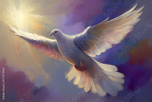 White dove flying painting - a symbol of peace and hope created with generative AI © JoelMasson