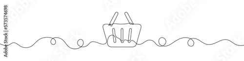 Single continuous line drawing of a shopping cart. One continuous line of a shopping basket icon. Vector illustration
