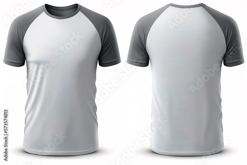 Blank raglan T shirt for men template, grey color with light background photo